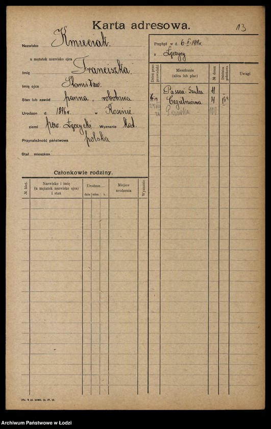 Obraz 15 z jednostki "[Spis ludności Łodzi] Kmiecik - Knittel"