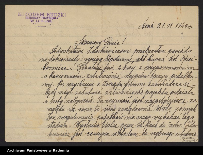 image.from.collection.number "[Materiały dotyczące posiadania przez Hannę i Stefana Witkowskich gruntów i nieruchomości w Raciborowicach, pow. hrubieszowski, 1948-1951 oraz w Radomiu i Rajcu Letnisko, 1954-1961]111"