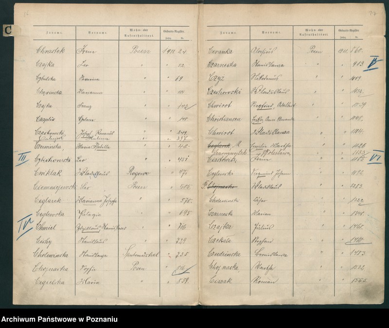 Obraz 11 z jednostki "Spis alfabetyczny urodzeń za 1911"