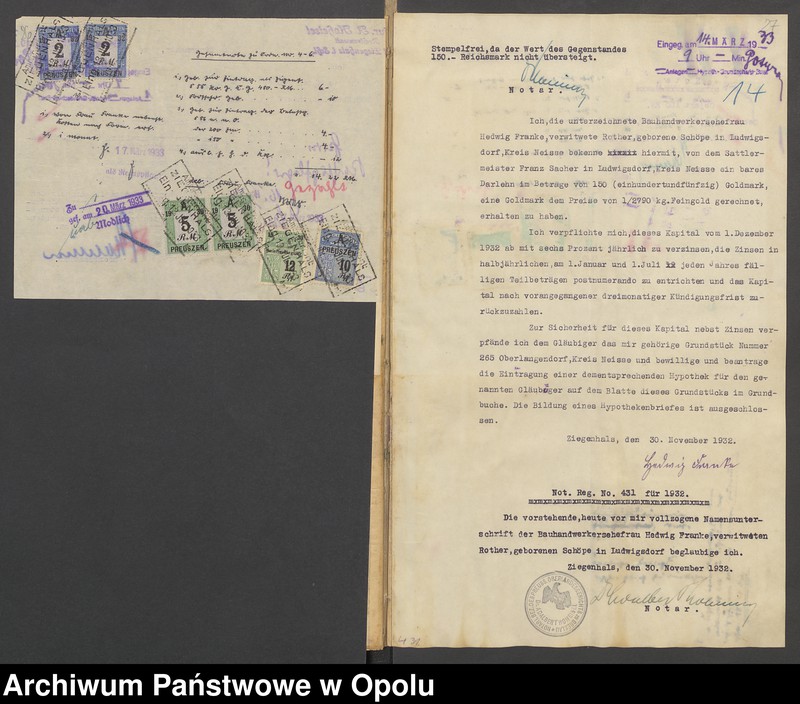 Obraz 20 z jednostki "Grundakten für Band VII Blatt 265 des Grundbuchs von Oberlangendorf Eigentümer Albert und Hedwig geboren Schope Rothersche Eheleute, Franke Gregor Hedwig Franke Rother geboren Schöpe, Kirchner August."