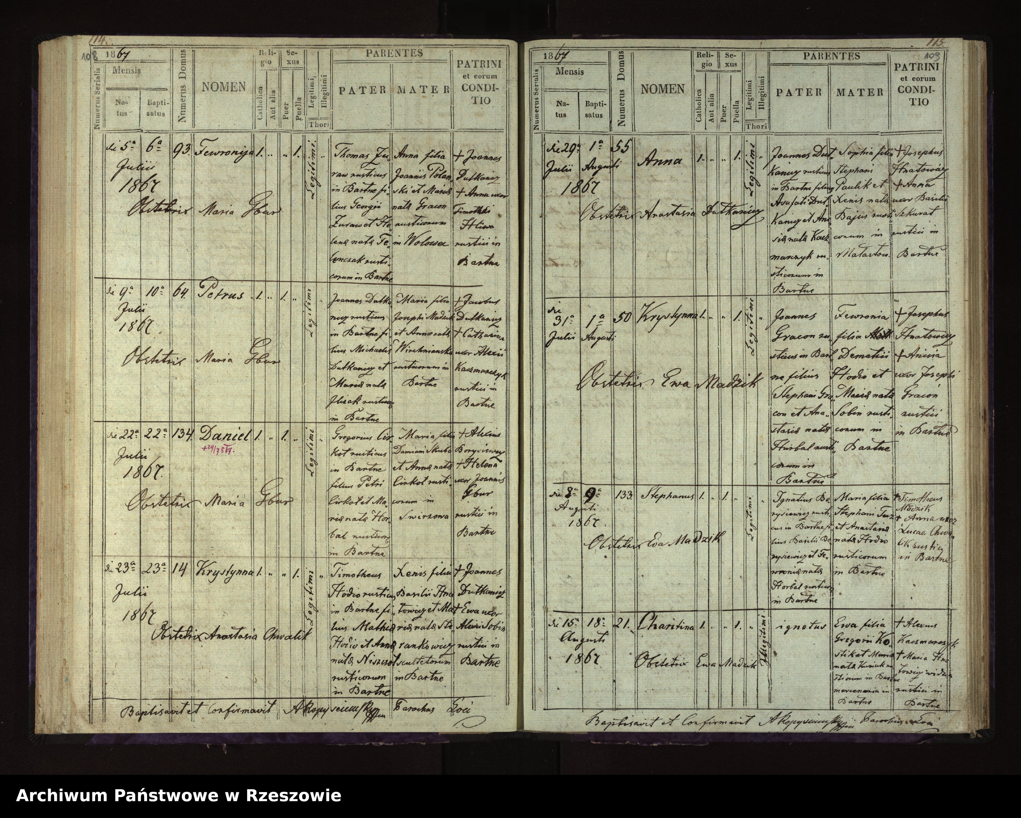 Skan z jednostki: Księga urodzeń dla miejscowości Bartne