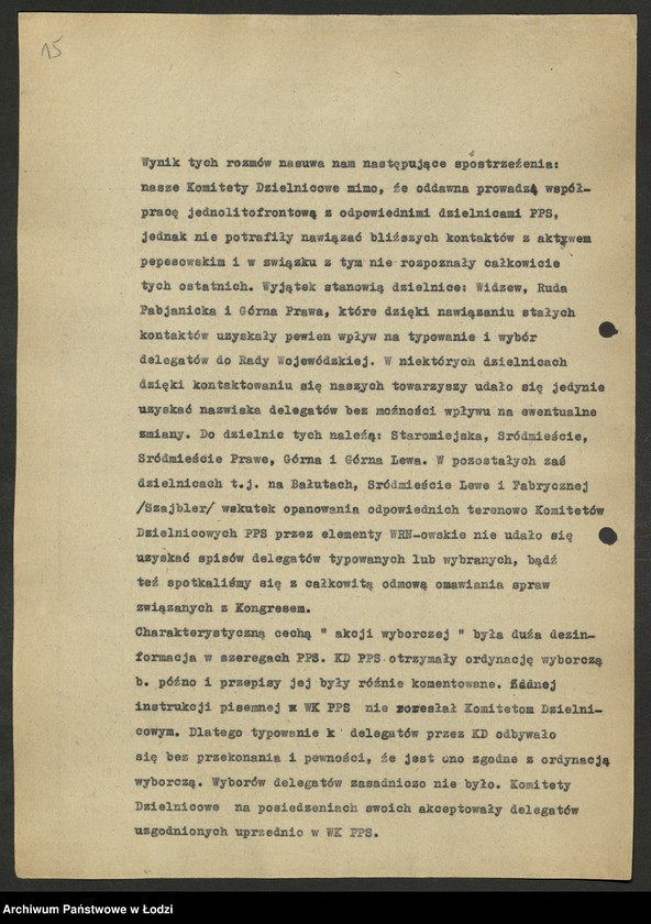 Obraz 16 z jednostki "Sprawozdania i oceny z akcji jednolitofrontowej [z terenu miasta Łodzi- Wojewódzkiego Komitetu Polskiej Partii Socjalistycznej]"