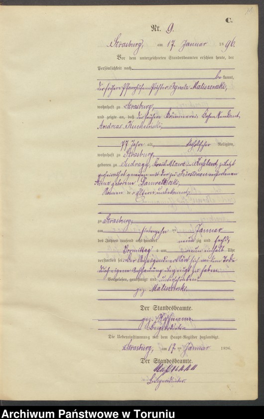 image.from.unit.number "Sterbe-Neben-Register Strasburg , Stadt für das Jahr 1896"