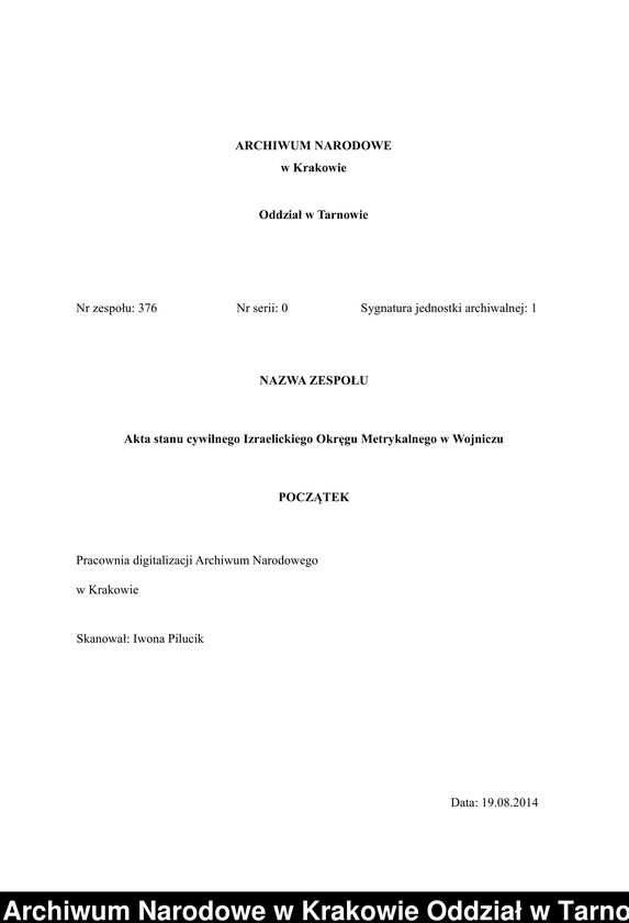 Obraz z zespołu "Akta stanu cywilnego Izraelickiego Okręgu Metrykalnego w Wojniczu"