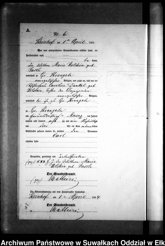 image.from.unit.number "Geburts-Neben-Register des Preussischen Standes-Amtes Gr. Strengeln Kreis Angerburg"