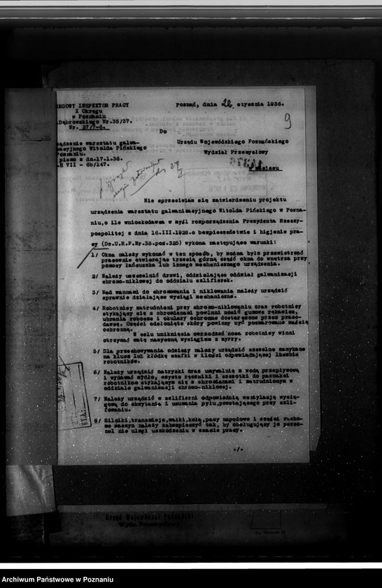 Obraz 12 z jednostki "Zatwierdzenie zakładu przemysłowego /warsztatu galwanizacyjnego/ W. Pińskiego w Poznaniu"