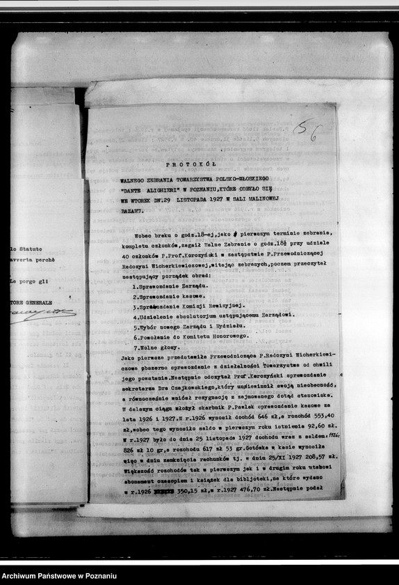 Obraz 10 z jednostki "Stowarzyszenie "Polonia-Italia" w Poznaniu: a/ Sprawozdanie z działalności /1926-1927/, b/ Protokoły walnych zebrań /1927, 1933/, c/ Statut /1934 rok/, d/ Korespondencja"