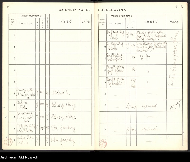 image.from.unit.number "Dziennik korespondencji przychodzącej i wychodzącej, t. I"