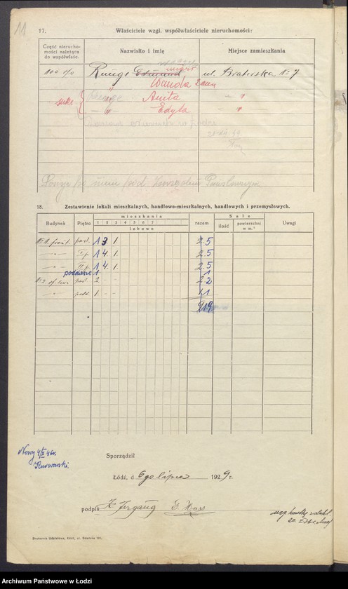 Obraz 13 z jednostki "Księga inwentarzowa nieruchomości m. Łodzi ul. Braterska"