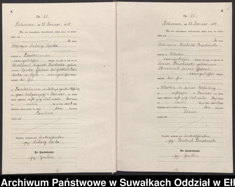 image.from.unit.number "[Geburts-Neben-Register des Königlichen Preussischen Standes-Amtes Belzonzen Kreis Johannisburg]"