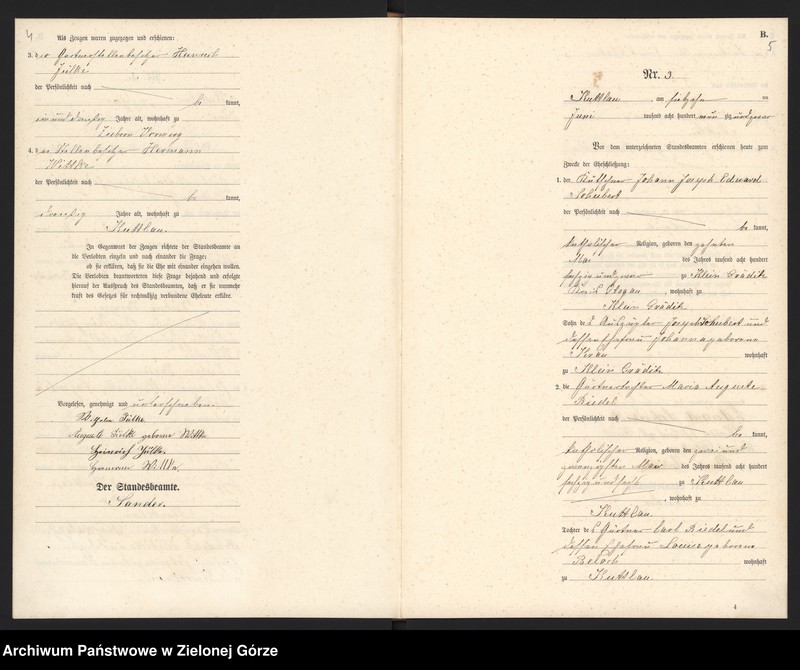 Obraz 5 z jednostki "Heiraths-Haupt-Register Standes-Amt Kuttlau 1890"