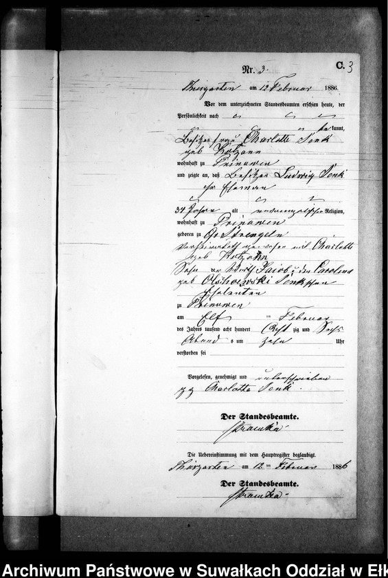 image.from.unit.number "Sterbe-Neben-Register des Preussischen Standes-Amtes Prinowen Kreis Angerburg"
