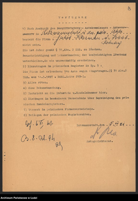 Obraz 15 z jednostki "Jakób Klarman, Izaak Rotenberg- wyrób i sprzedaż towarów manufakturowych"