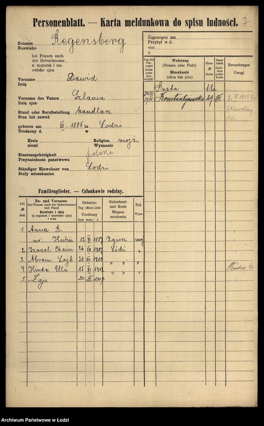Obraz 9 z jednostki "[Spis ludności Łodzi] Regenbaum-Rentel"