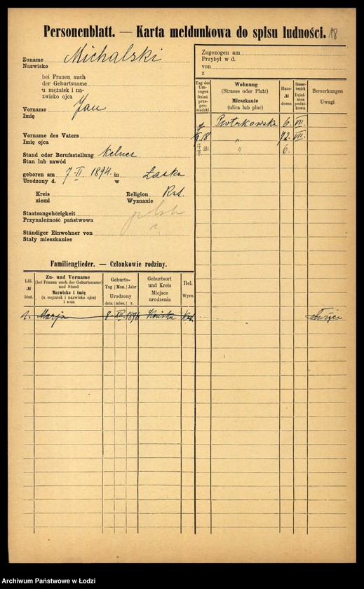 Obraz 20 z jednostki "[Spis ludności Łodzi] Michalski - Michałowicz"
