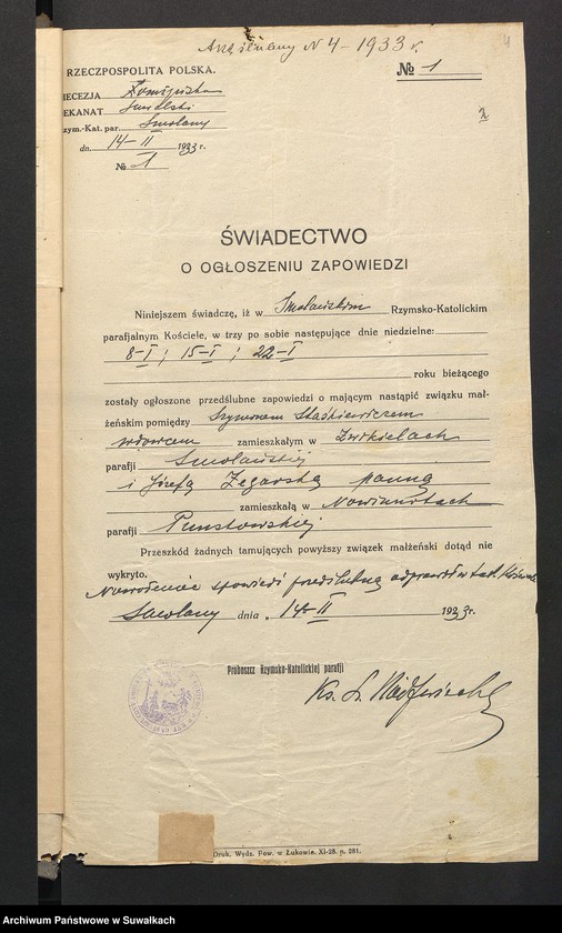 image.from.unit.number "Aneksy do akt zaślubionych rz.kat. parafji Puńskiej za rok 1933"