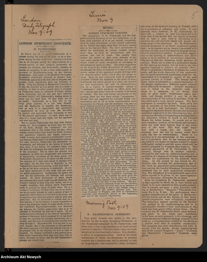 image.from.unit.number "Angleterre 1909. Wycinki prasowe dotyczące koncertów w Anglii i Szkocji"