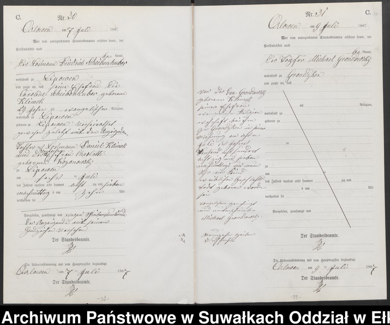 image.from.unit.number "Sterbe-Neben-Register des Preussischen Standes-Amtes [Orlowen] Kreis [Loetzen] für das Jahr 1887"