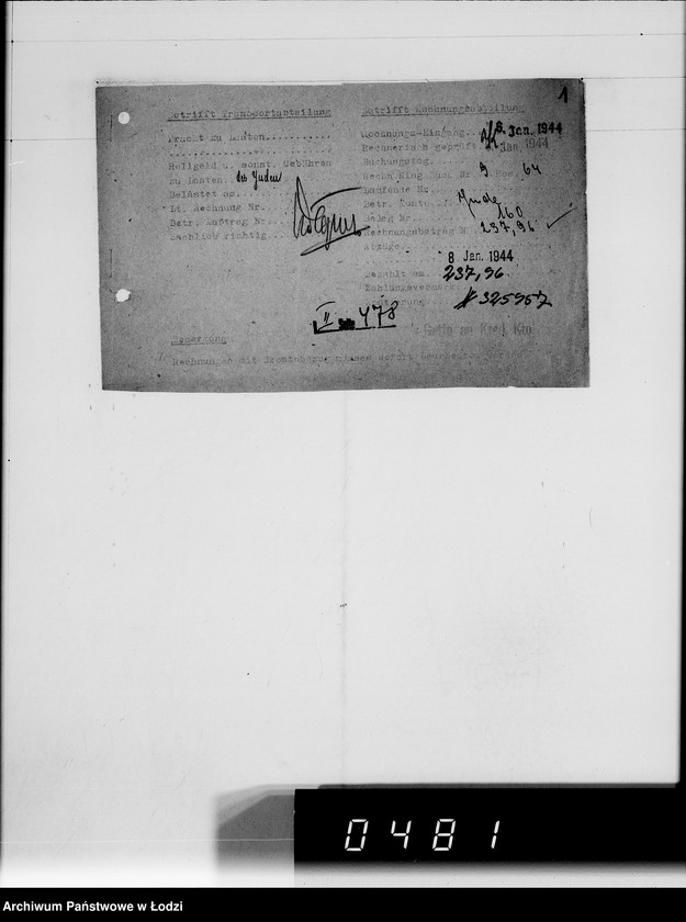 Obraz 5 z jednostki "A.Fulde [rachunki za usługi transportowe dla Getta]"