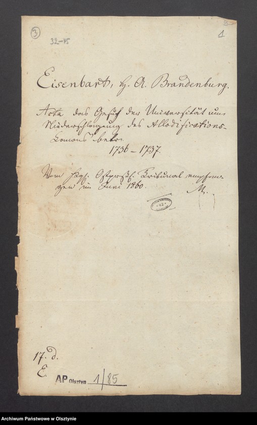 image.from.unit.number "Eisenbart [Eisenbarth], H. [Haupt] A. [Amt] Brandenburg [Pokarmin]. Acta das Gesuch der Universität um Niederschlagung des Allodificationscanons"