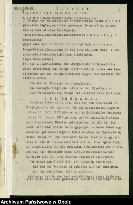 Obraz 12 z jednostki "Heiraths-Haupt-Register des Standsamts Bischofswalde pro 1901"