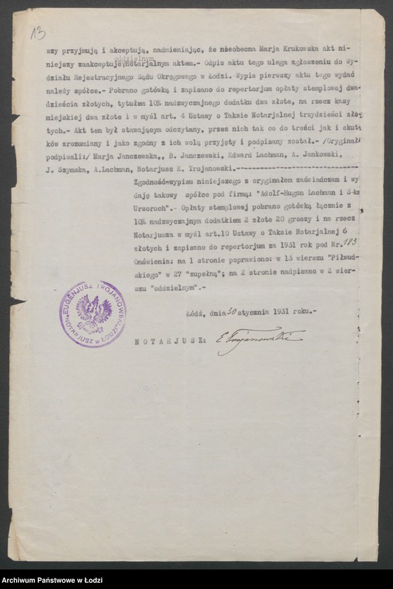 Obraz 15 z jednostki "Adolf Hugon Lachman i S-ka- komunikacja autobusowa Łódź- Ruda Pabianicka"