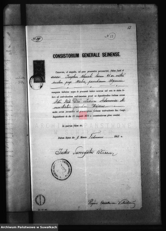 image.from.unit.number "Dokumenty k aktam o brakosočetavšichsja po Bakalarževskomu Rimsko- Katoličeskomu prichodu za 1903 god"