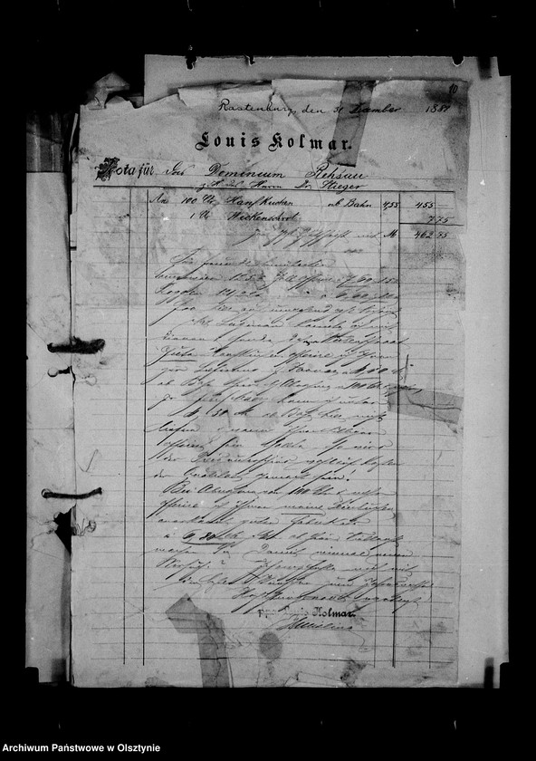 image.from.unit.number "/Korrespondenz, Rechnungen u. Bilanzen der Firma Louis Kolmar, Rastenburg, für Dr. Stieger, Verwalter von Rehsau/"
