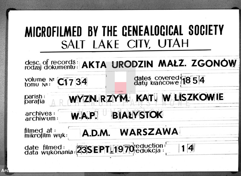 image.from.unit.number "Duplikat Aktów Urodzenia Małżeństw i Zeyścia Parafia Liszkowo z Roku 1854"