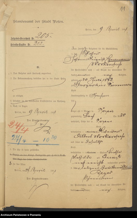 Obraz 12 z jednostki "Die von den Verlobten beigebrachten Urkunden zur Eheschliessung pro 1901. Vol VI"