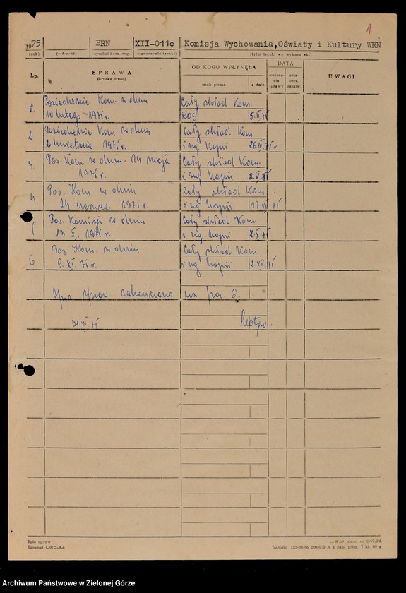 image.from.unit.number "Protokóły z posiedzeń Komisji Wychowania, Oświaty i Kultury Wojewódzkiej Rady Narodowej w Zielonej Górze; Nr 7 - 13"