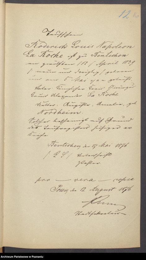 Obraz 18 z jednostki "Die von den Verlobten beigebrachten Urkunden zur Eheschliessung pro 1876"