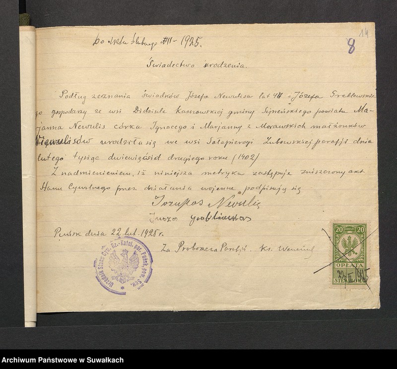 image.from.unit.number "Aneksa do Aktów zaślubionych par Puńskiej z roku 1925"