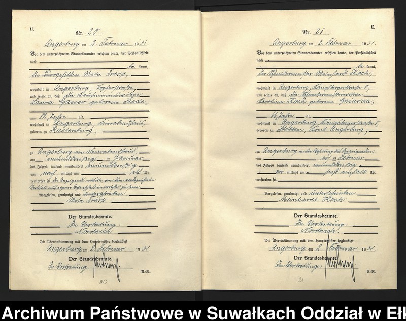 image.from.unit.number "C2. Sterbe - Register (Neben - Register) Standesamt Angerburg Ostpr. einschl. der Standesamtsbezirk Gross Strengeln, Kehlen und Prinowen"