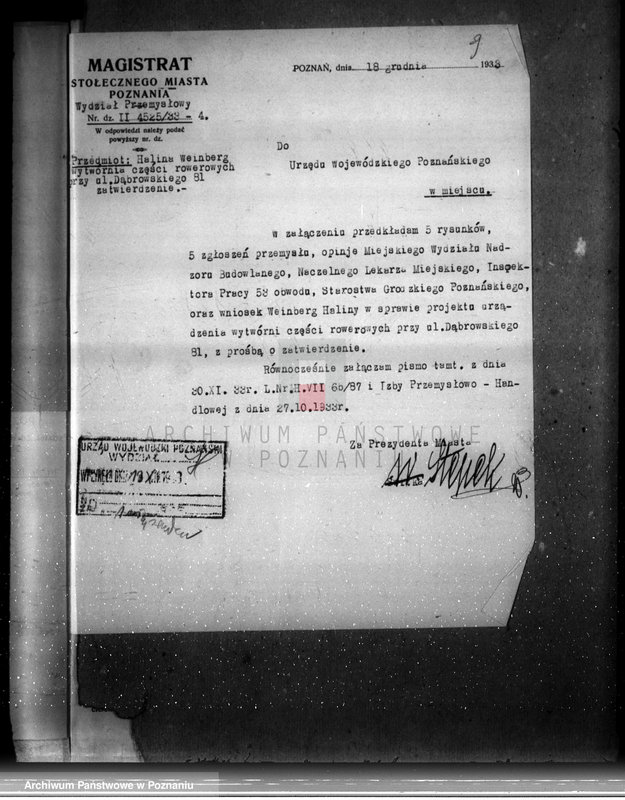 Obraz 13 z jednostki "Zatwierdzenie fabryki części rowerowych Helminy Weinberg w Poznaniu"