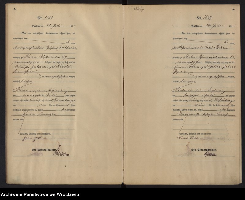 image.from.unit.number "Geburts-Neben-Register Breslau I 1891 Band 5"