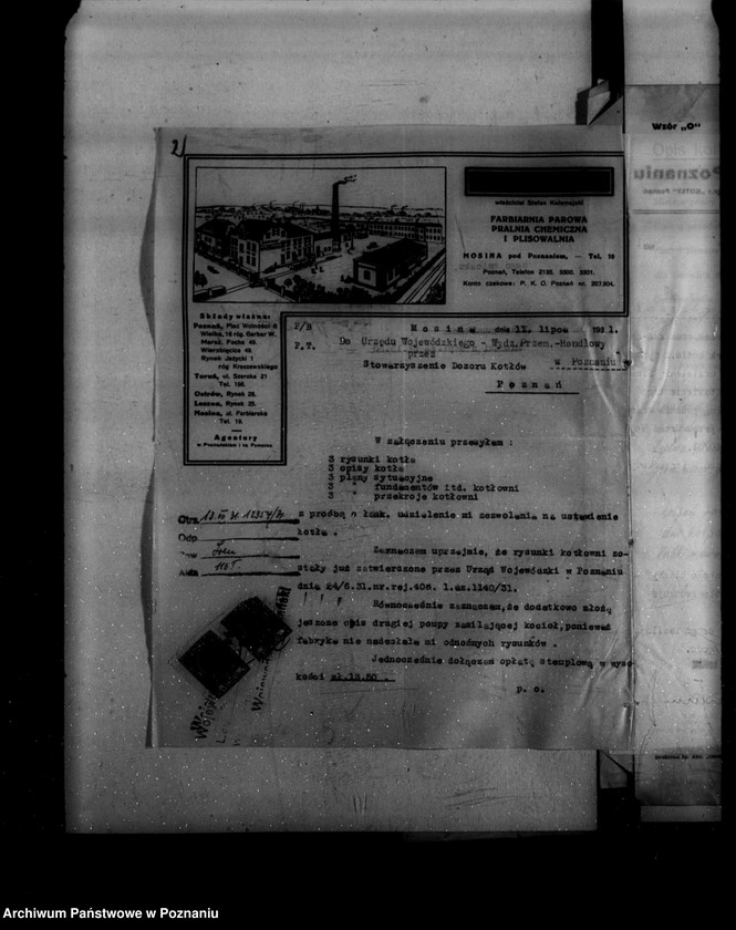 Obraz 6 z jednostki "Farbiarnia i pralnia chemiczna St. Kałamajskiego w Mosinie powiat śremski nr woj. 922"