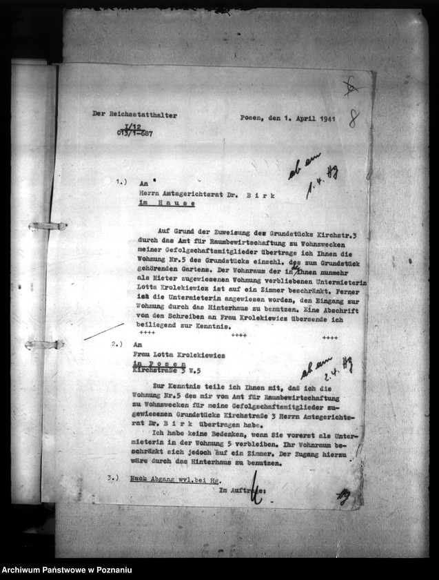 Obraz 12 z jednostki "Wohnungszuweisungen für Deutsche. Verdrängung der Polen."