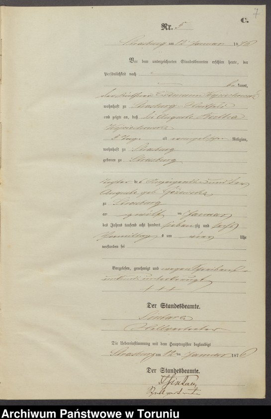 image.from.unit.number "Sterbe-Neben-Register Stadt Strasburg [Brodnica-Miasto] für das Jahr 1876"