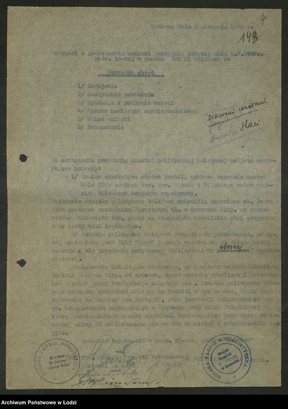Obraz 8 z jednostki "Koło kolejowe PPS Ostrów Wielkopolski- sprawozdania, protokoły zebrań międzypartyjnych"