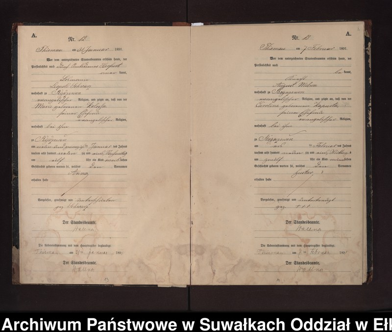 image.from.unit.number "Geburts-Neben-Register des Preussischen Standes-Amtes Rydzewen Kreis Loetzen"