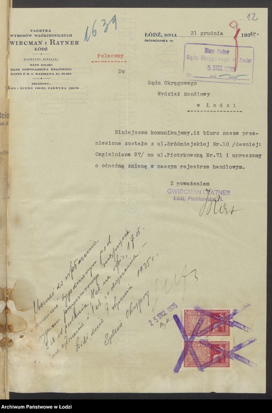 Obraz 14 z jednostki "Mozes Gwircman i Izaak Ratner- fabryka towarów wełnianych"