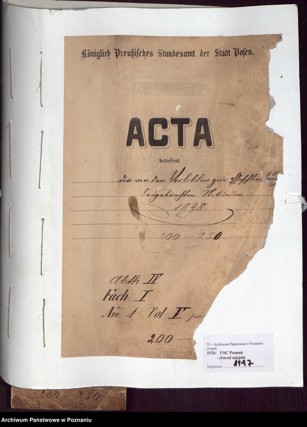 Obraz 2 z jednostki "Die von den Verlobten beigebrachten Urkunden zur Eheschliessung pro 1898"