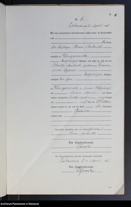 Obraz 13 z jednostki "Geburts-Neben-Register Nr 1 - 26"