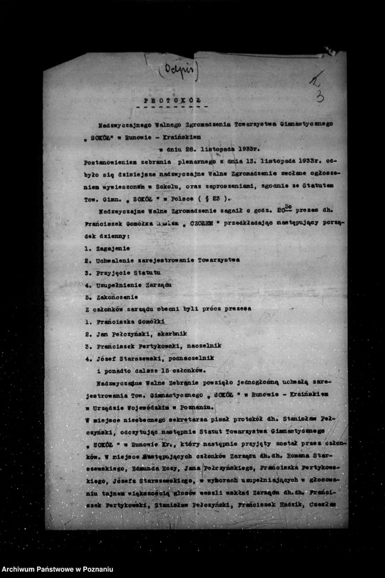 Obraz 7 z jednostki "/Towarzystwo Gimnastyczne „Sokół" w Runowie Kraińskim powiat Wyrzysk - rejestracja/"