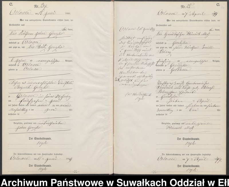 image.from.unit.number "Sterbe-Neben-Register des Preussischen Standes-Amtes Orlowen Kreis Loetzen"