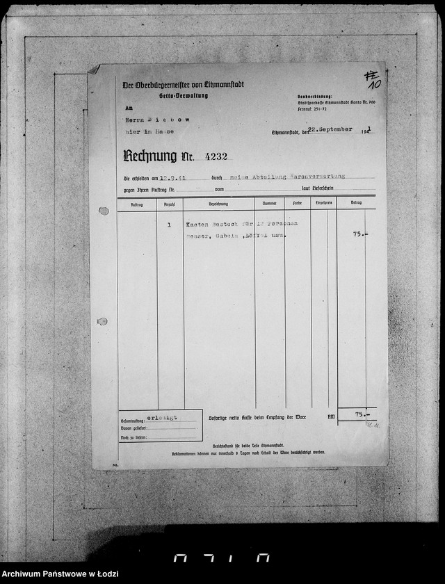 Obraz 14 z jednostki "Einnahme Anweisungen. [Sprzedaż przedmiotów skonfiskowanych]"