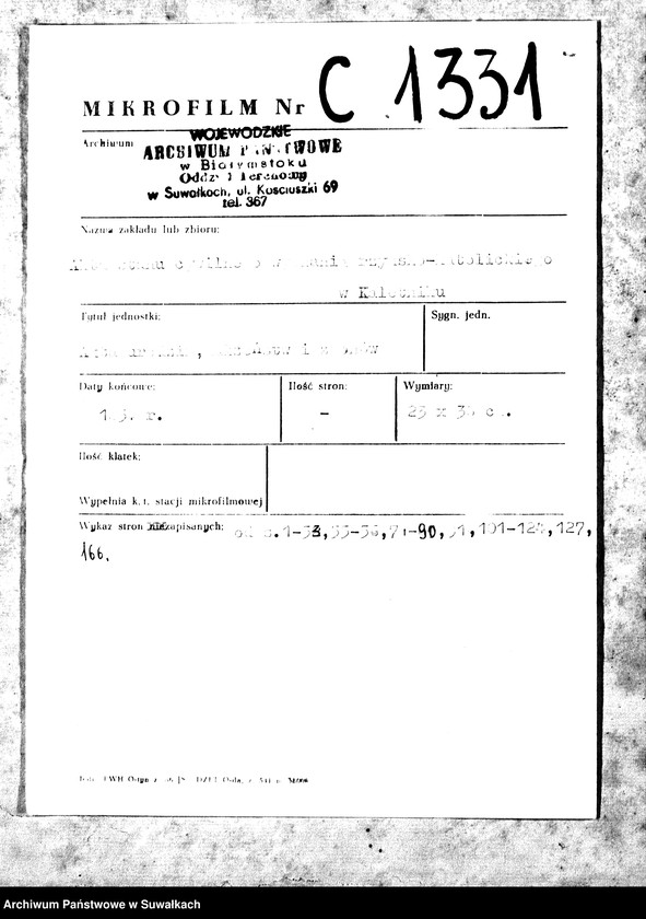 image.from.unit.number "Duplikat Aktów Urodzonych, Zaślubionych i Zmarłych Parafii Rzymsko-Katolickiej Kaletnik z roku 1856."