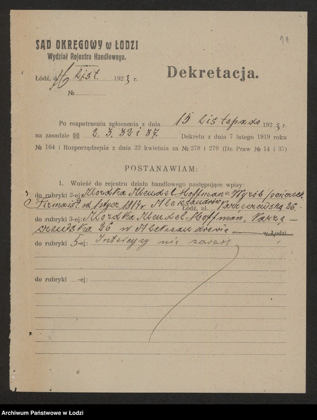 Obraz 13 z jednostki "Mordka Mendel Hoffman- wyrób pończoch"