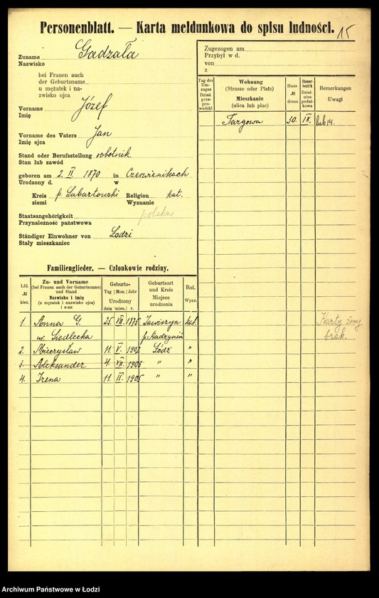 Obraz 17 z jednostki "[Spis ludności Łodzi] Gadułka - Gajewski"